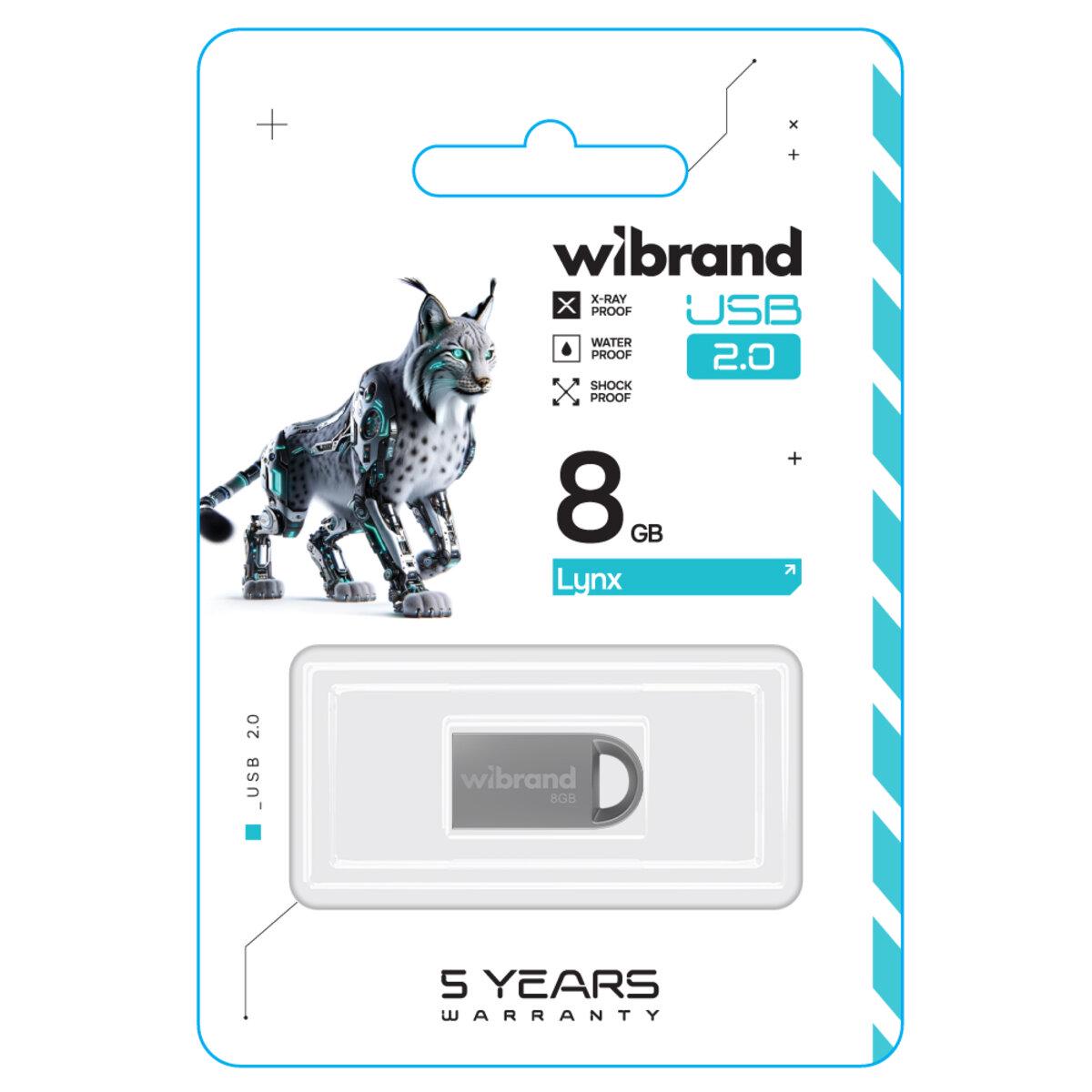 Флеш-пам'ять USB металлический брелок моноблок Wibrand WI2.0/LY8M2S USB 2.0 Lynx 8 Gb Silver (600983) - фото 2