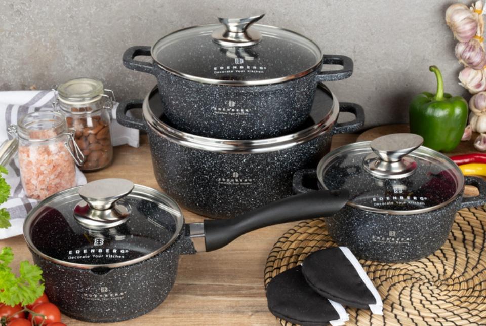 Набір посуду Edenberg з гранітним покриттям 8 предметів Чорний (EB-8143) - фото 2 Набір посуду Edenberg з гранітним покриттям 8 предметів Чорний (EB-8143) - фото 2