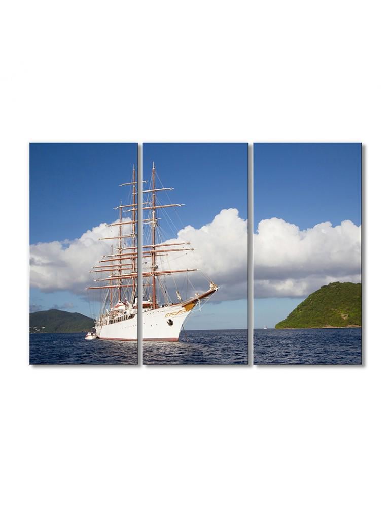 Картина модульная Парусный корабль 3 модуля 120x180 см