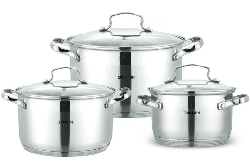 Набор кастрюль Bohmann из нержавеющей стали 6 пр. 2,1 л/2,9 л/3,9 л (BH 1903)