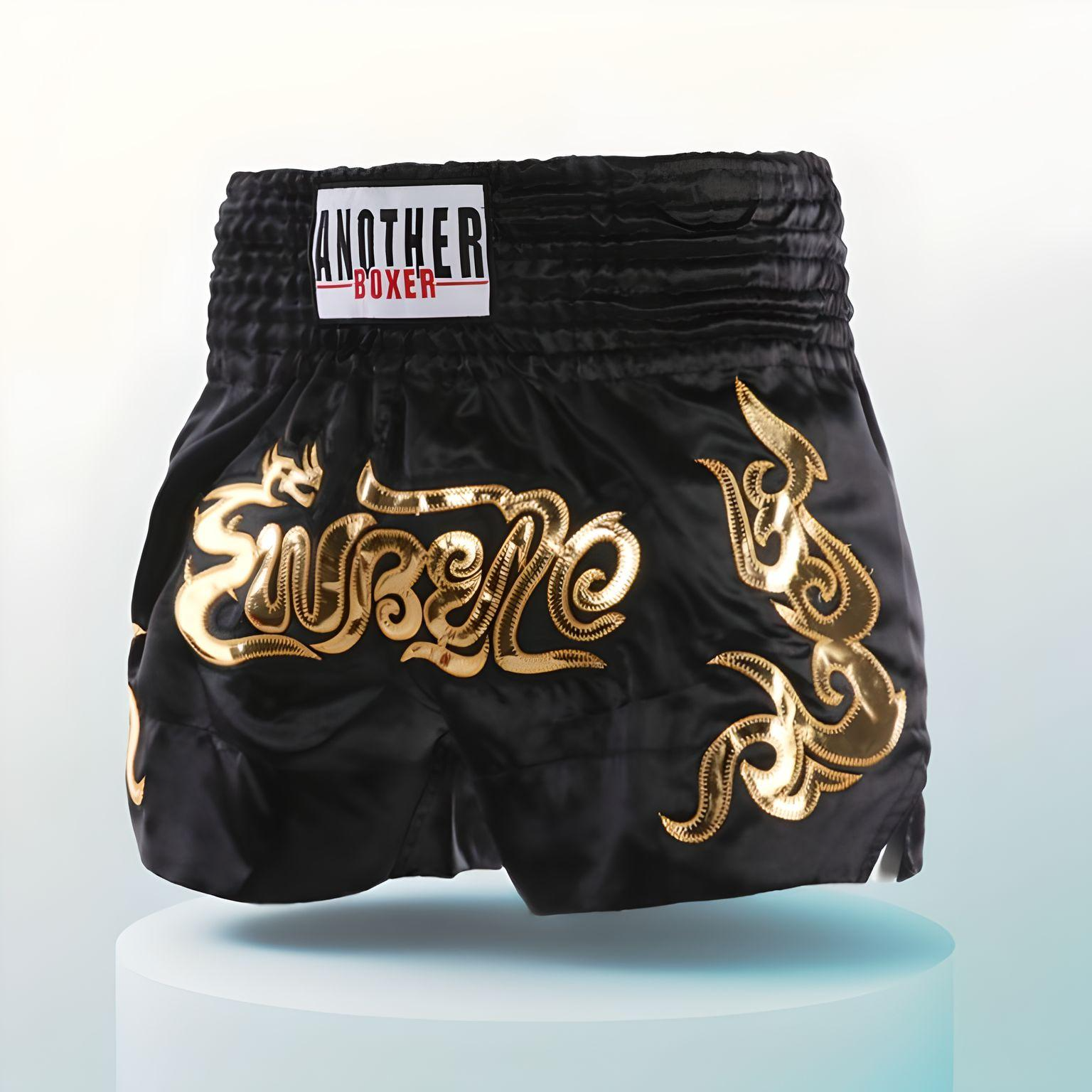 Шорты для тайского бокса и кикбоксинга Another Boxing S 130-140 см Черный с золотым (TSH-05-S)