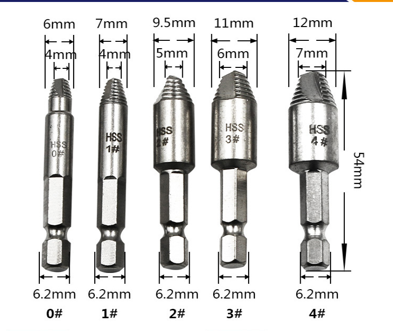 Набір свердл екстракторів для вилучення пошкоджених гвинтів 5 шт. (317а) - фото 2