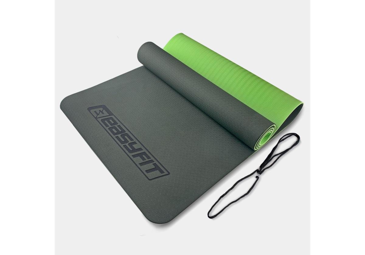 Коврик для йоги и фитнеса EasyFit TPE/TC двухслойный 6 мм Черный/Зеленый (EF-1924-BG)