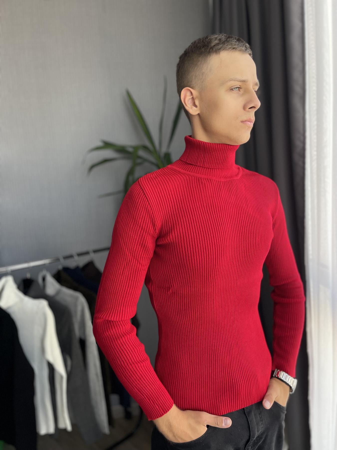 Гольф мужской с высокой горловиной в рубчик M Красный (26535/5/1) - фото 4