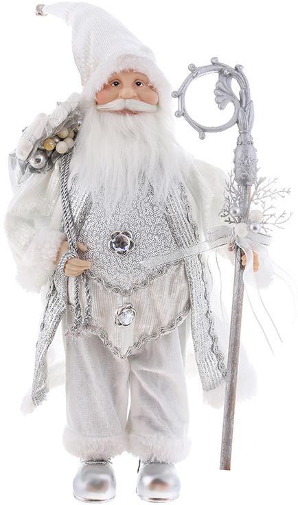 Фигура новогодняя Санта Клаус с подарками 45 см Белый с серебряным. Фигура новогодняя Санта Клаус с подарками 45 см Белый с серебряным.