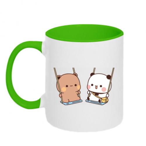 Чашка керамическая двухцветная Бубу и Дуду на качелях 320 мл Белый с зеленым (15759607-37-193864) - фото 1 Чашка керамическая двухцветная Бубу и Дуду на качелях 320 мл Белый с зеленым (15759607-37-193864) - фото 1