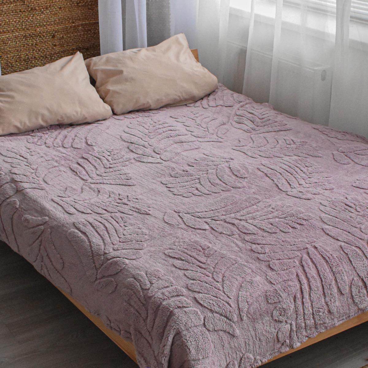 Плед пухнастий Koloco Листя двоспальний 180х220 см Бузковий (38511) - фото 1