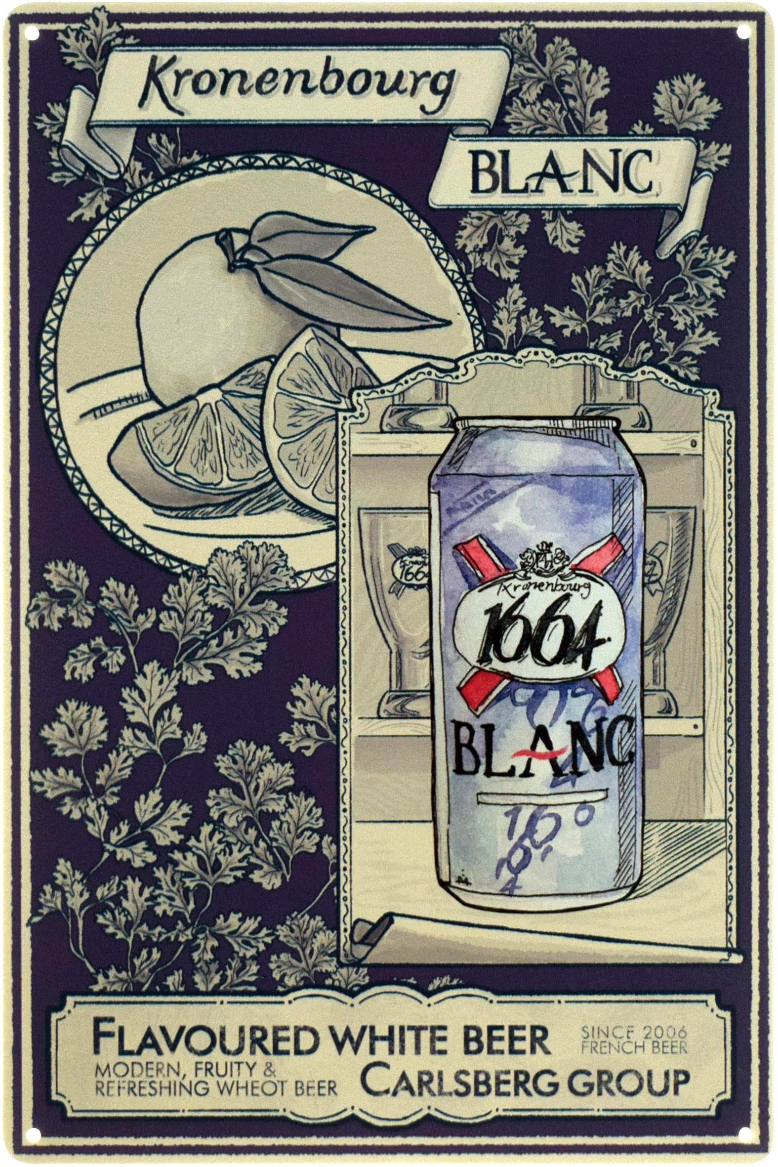 Металлическая табличка Kronenbourg Blanc 1664 20x30 см