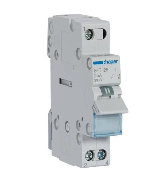 Переключатель Hager SFT125 I-0-II с общим выходом сверху 1P 25А/230В (00000045887)