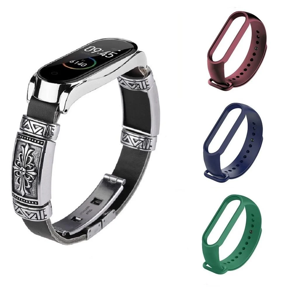 Ремешок винтажный для фитнес-браслета Xiaomi Mi Band 5/6 Type BS7 и 3 цветных ремешка (1853542852) Ремешок винтажный для фитнес-браслета Xiaomi Mi Band 5/6 Type BS7 и 3 цветных ремешка (1853542852)