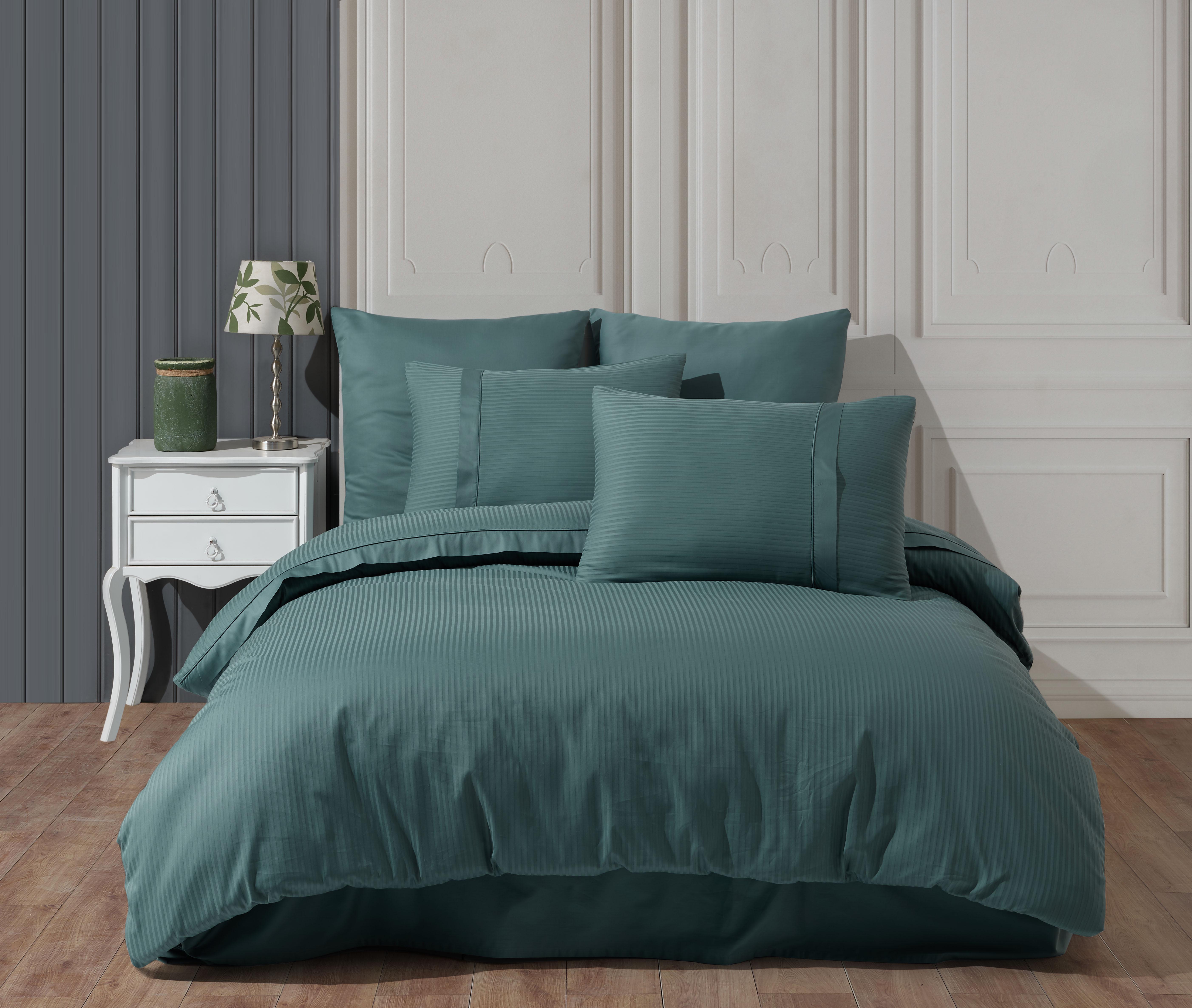 Комплект постельного белья Евро HOBBY Premium Sateen 300TC STRIPE Yesil 200х220 см Бирюзовый (8698499168534)