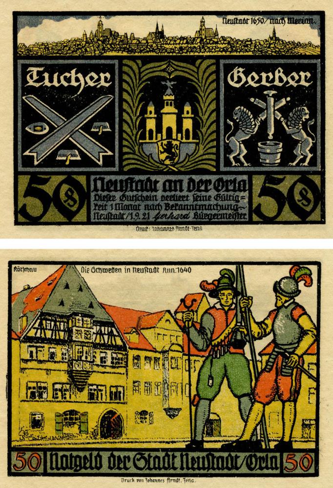 Коллекционная банкнота Германия Нотгельд 50 пфеннигов 1921 F-VF Нойштадт Разновидность 3 (Б18785)