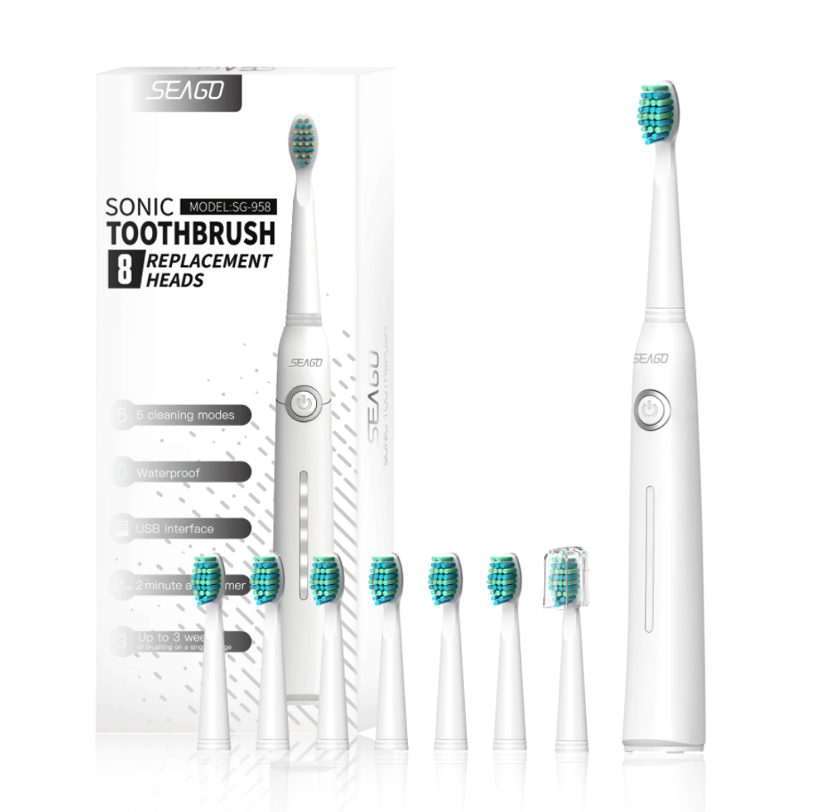 ᐉ Зубная щетка Seago SG-958 звуковая 8 сменных насадок White