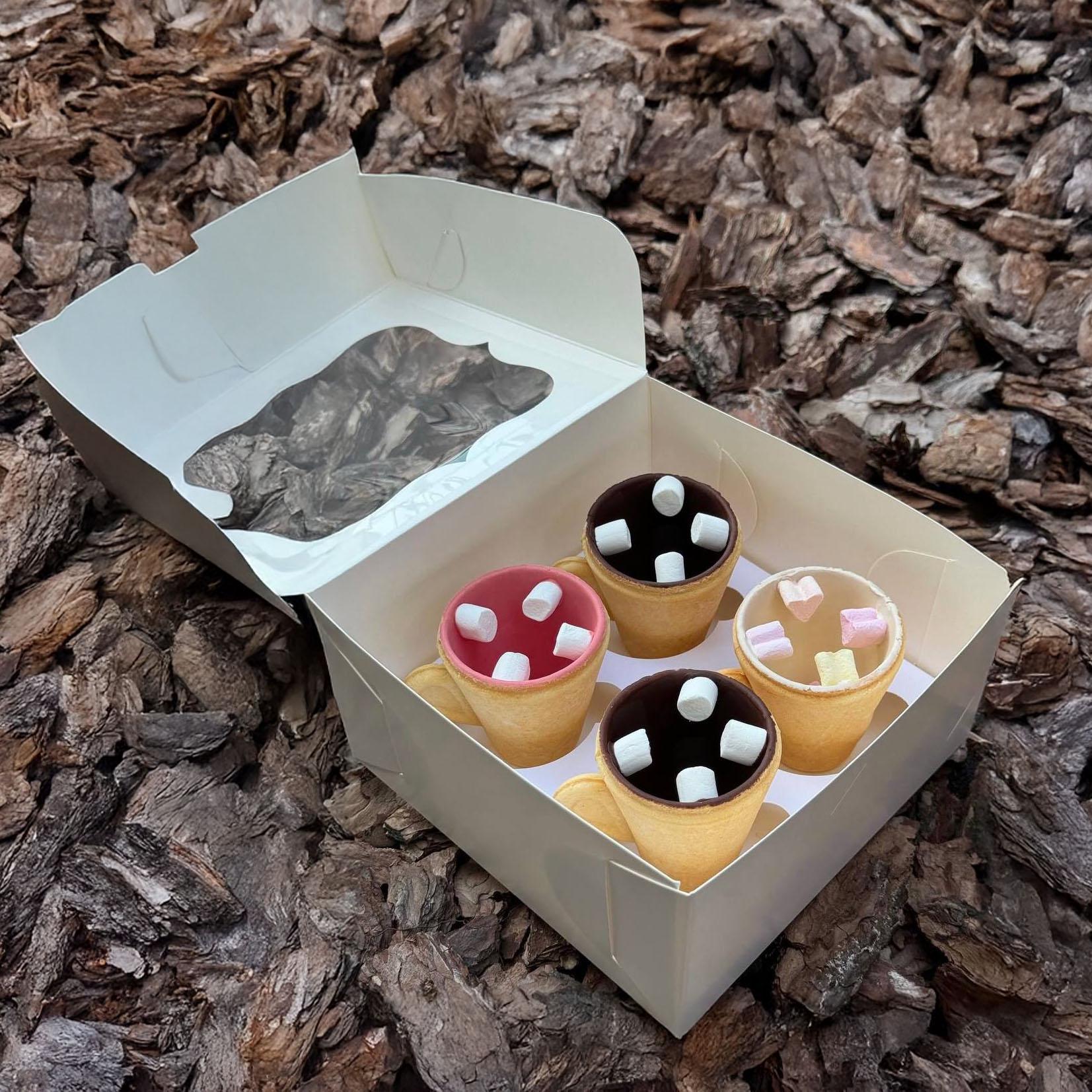 Подарочный набор 4 шт. съедобных чашек с маршмеллоу на Новый год/Рождество/Николая печенье/шоколад/маршмеллоу для горячих напитков (Е500137)