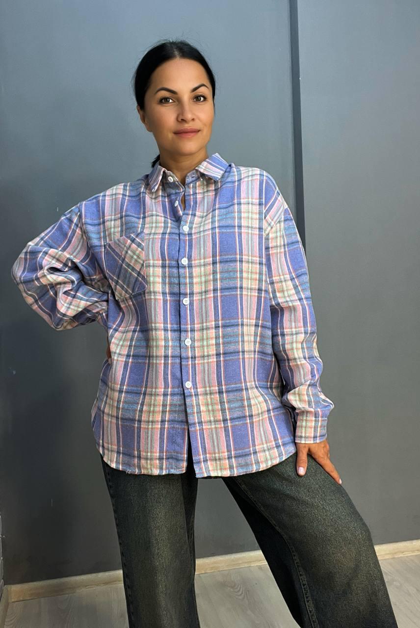 Рубашка женская Baoyu 225 клетчатая оверсайз фланель удлиненная спинка OS Сиреневый (2608) - фото 3 Рубашка женская Baoyu 225 клетчатая оверсайз фланель удлиненная спинка OS Сиреневый (2608) - фото 3