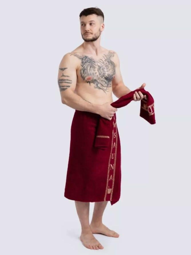 Рушник банний чоловічий Merzuka на липучці з тапочками Червоний (К0405-3) Рушник банний чоловічий Merzuka на липучці з тапочками Червоний (К0405-3)