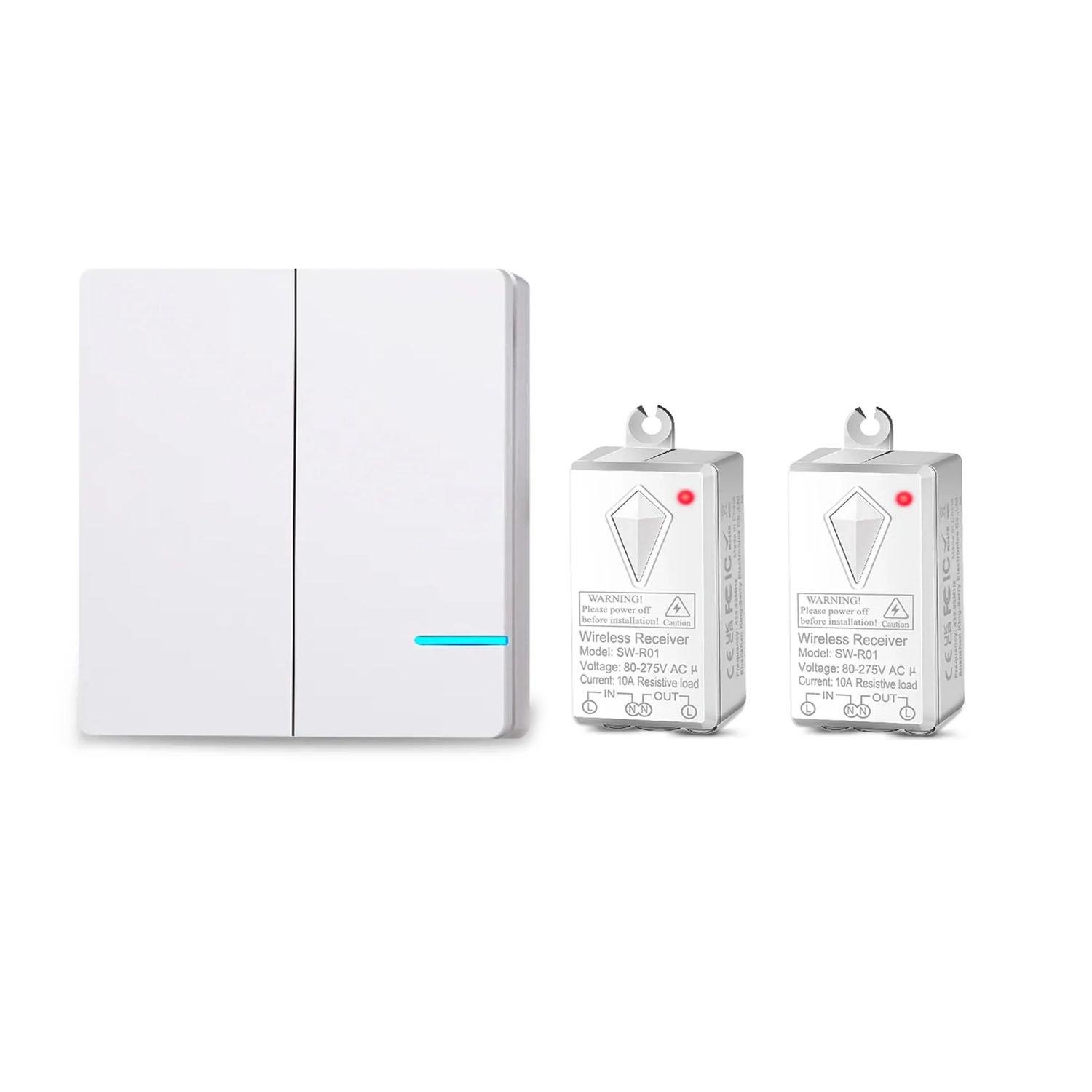 Комплект беспроводной выключатель с 2-канальной клавишей NA2 все ВКЛ/все ВЫКЛ и приемный блок 220V 1000W для 2 источников света (SW-R01)