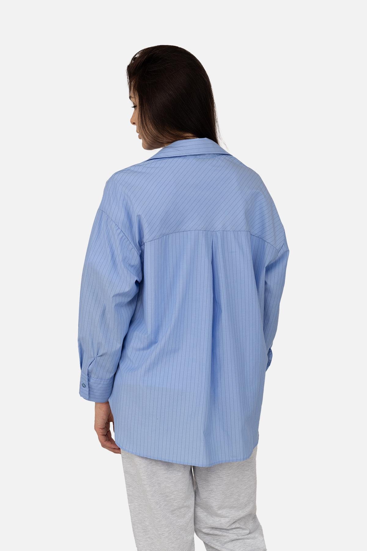 Сорочка з довгим рукавом ЦБ-00269357 жіноча р. 48 Блакитний (SKT001043172) - фото 4 Сорочка з довгим рукавом ЦБ-00269357 жіноча р. 48 Блакитний (SKT001043172) - фото 4