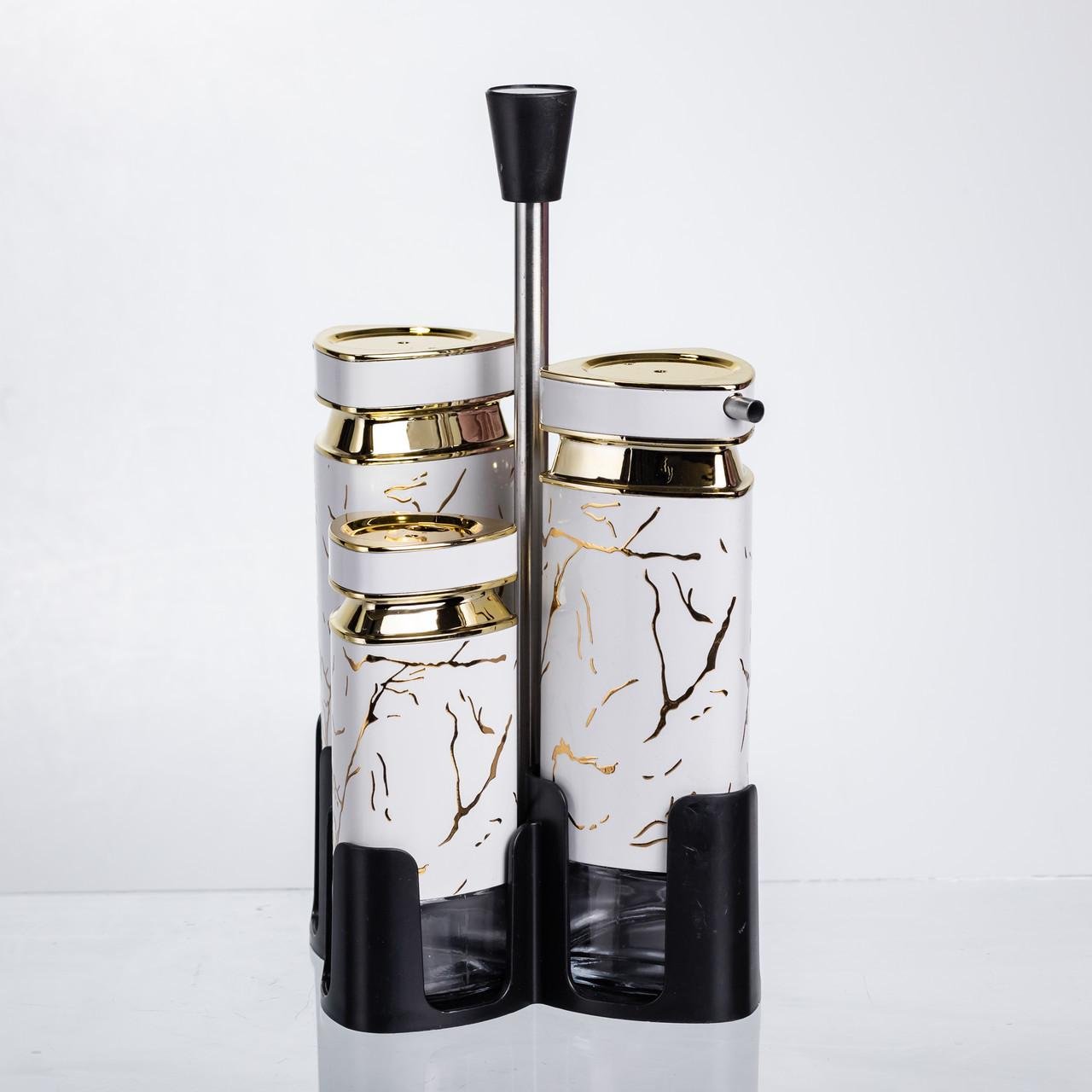 Набір баночок для спецій і рідких текстур на підставці 4 предмети Білий мармур (HP-1331)