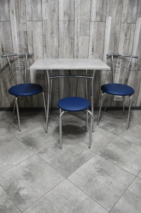 Кухонний комплект Тіна Тріо стіл/стільці 2 шт./табурет 60х80х75 см Бетон/Синій (28374624)