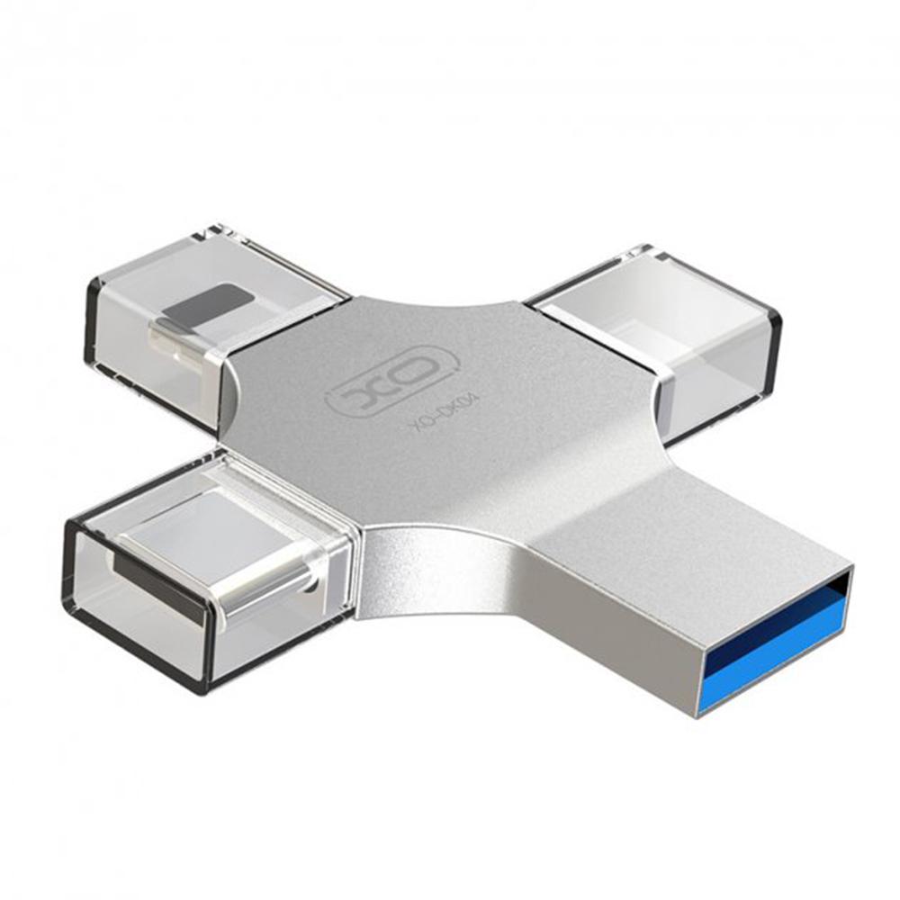 Флешка универсальная XO DK04 4в1 128 GB USB 2.0 Стальной (00000001733)