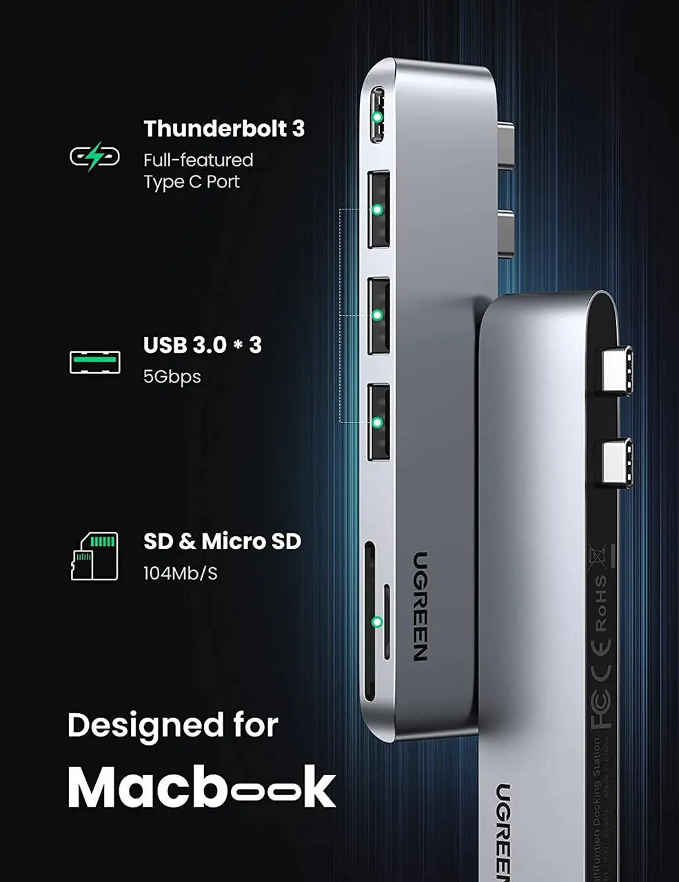 Концентратор USB C UGREEN CM251 SD TF PD Multifunction Adapter 6в1 Сірий (60560) - фото 7