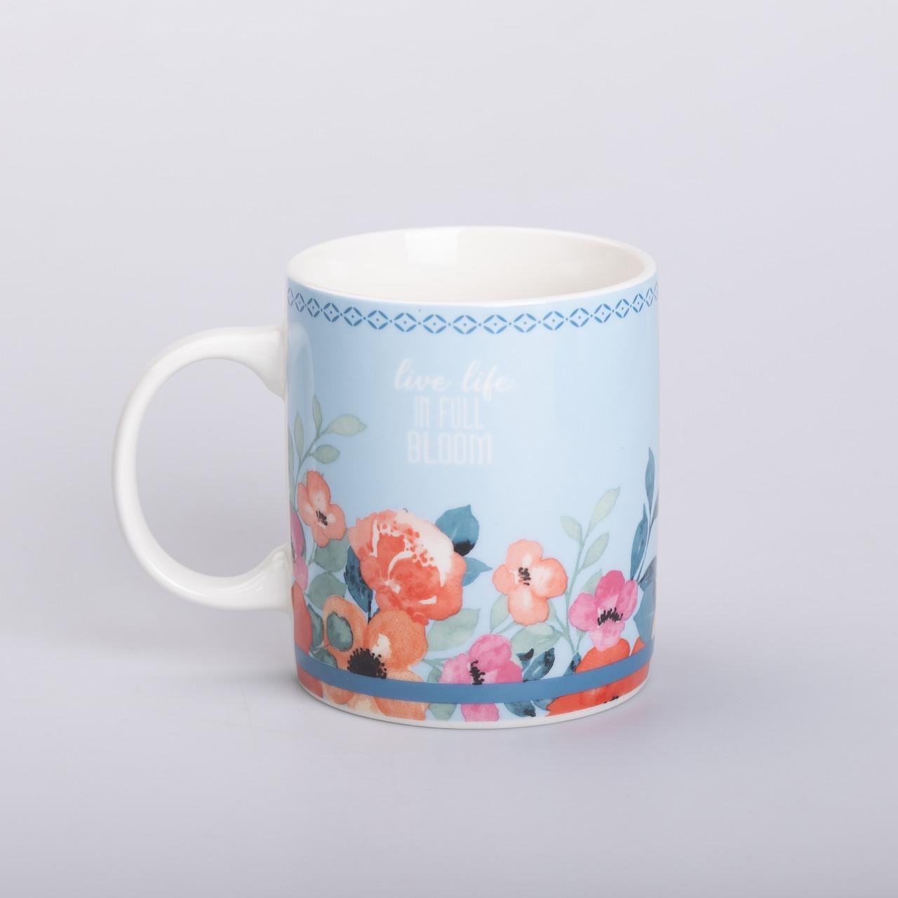 Чашка керамическая с цветочным принтом для чая и кофе 400 мл Голубой