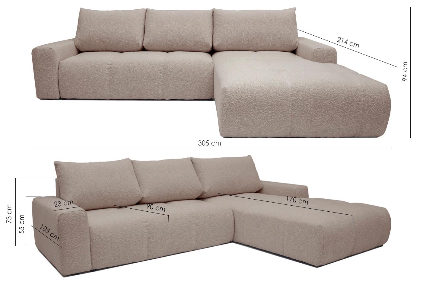 Диван кутовий 4-місний Volturno розкладний з правим шезлонгом Taupe boucle (13451) - фото 6 Диван кутовий 4-місний Volturno розкладний з правим шезлонгом Taupe boucle (13451) - фото 6