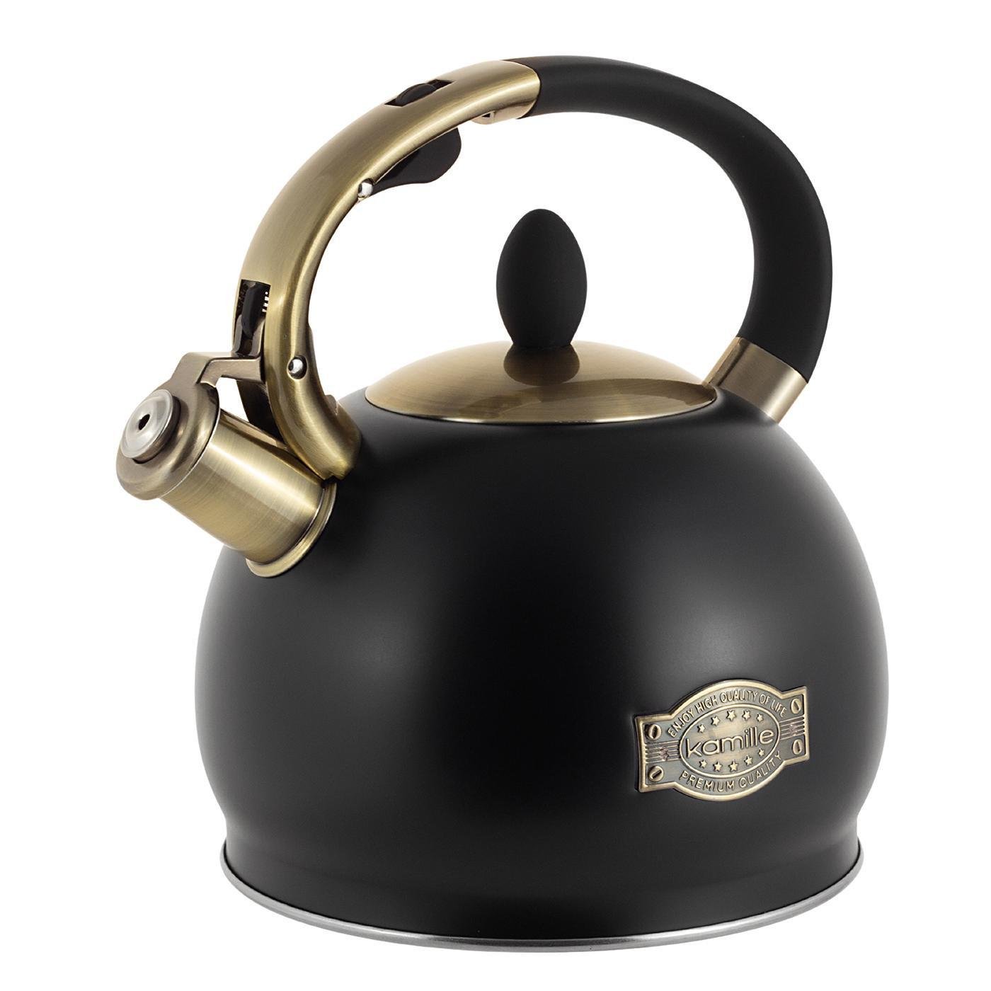 Чайник Kamille Vizo из нержавеющей стали со свистком 2,7 л Черный (0852)