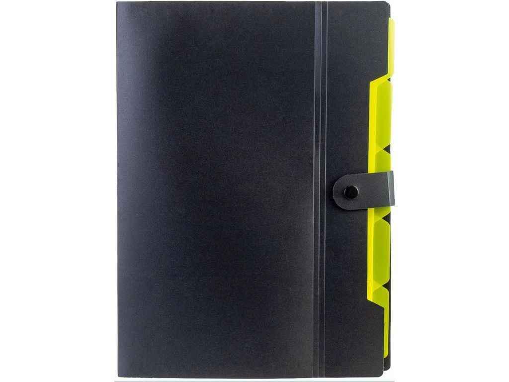 Папка на кнопці Optima 6 відділень з розширенням A4 Чорний з лимонним (O35540)