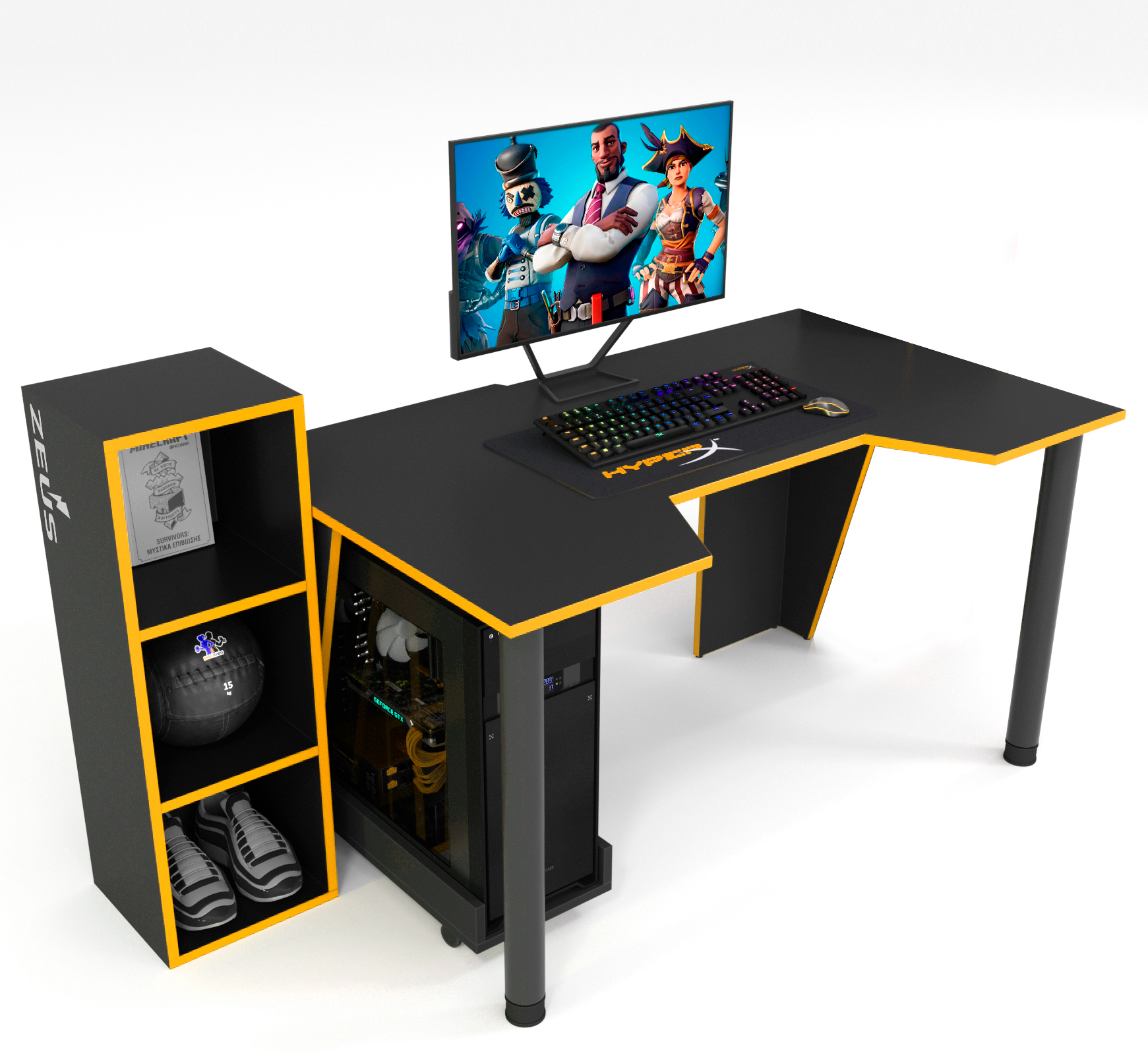 Компьютерный стол Zeus-Game GAMER-4 Черно-оранжевый (659e7e694570a12ec74b87a8)