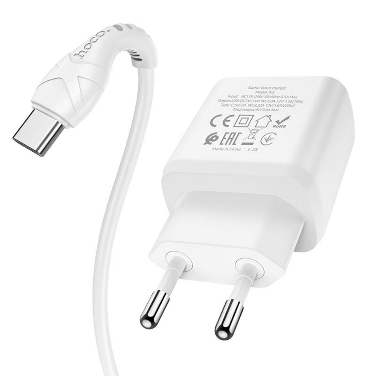 Зарядное устройство Hoco Type-C to Type-C Cable Favor dual port N5 20W White