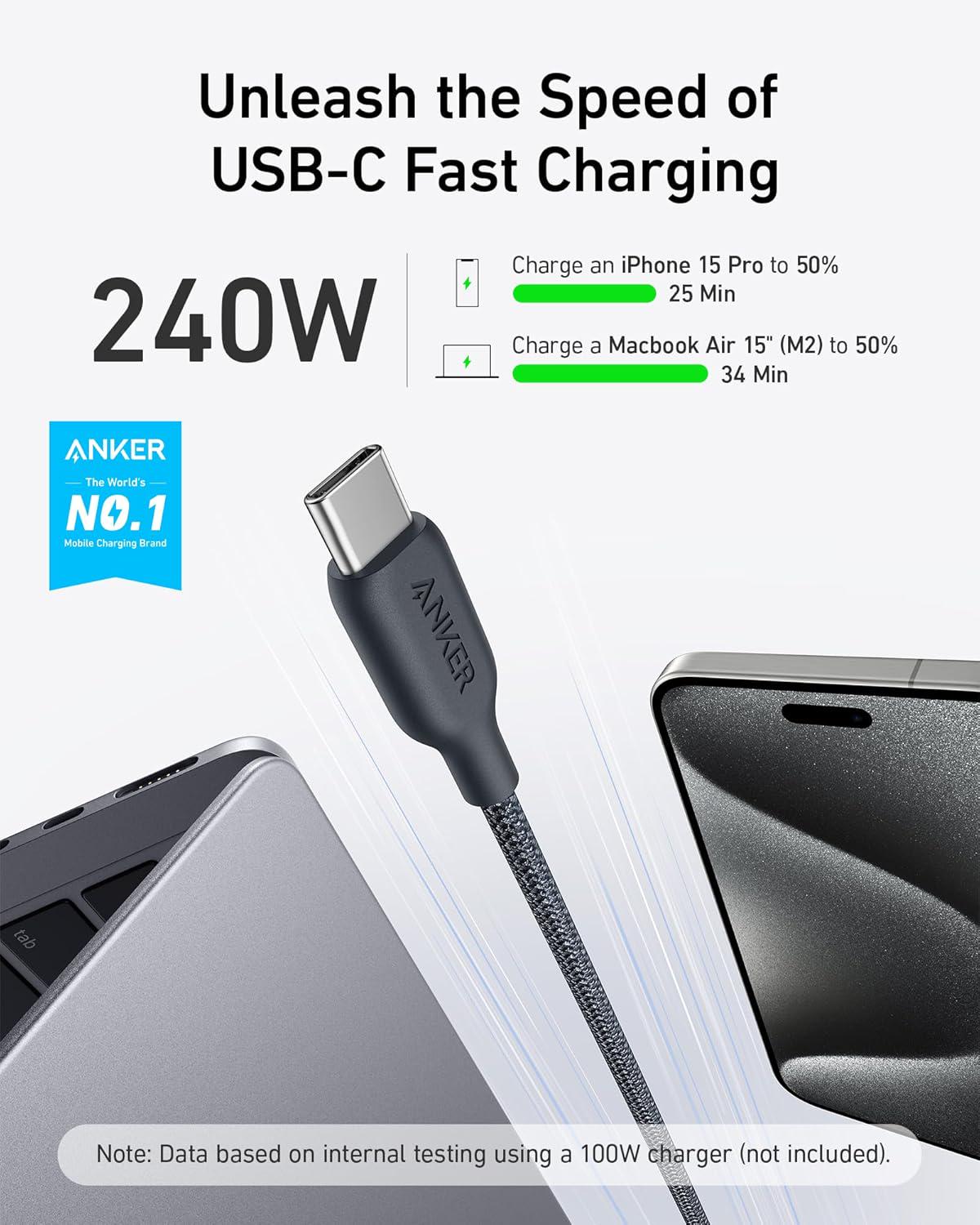 Кабель Anker 543 USB-C - USB-C 240W 3 м (A80E7) - фото 2