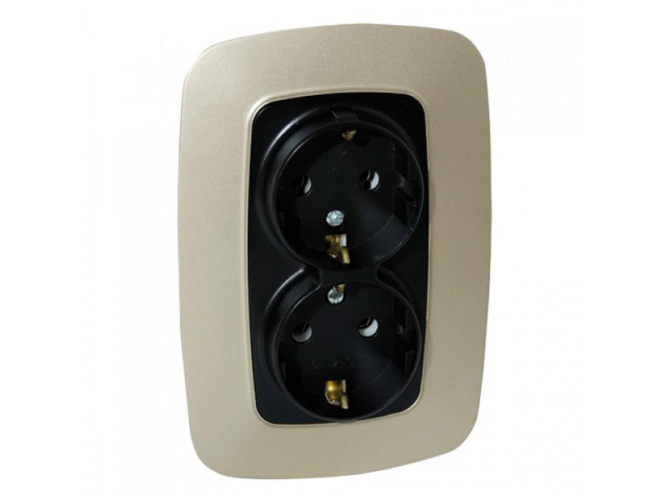 Розетка встроенная HOROZ ELECTRIC ELA двойная с заземлением 16А 250V Золотой/Черный (112-007-0008-040)