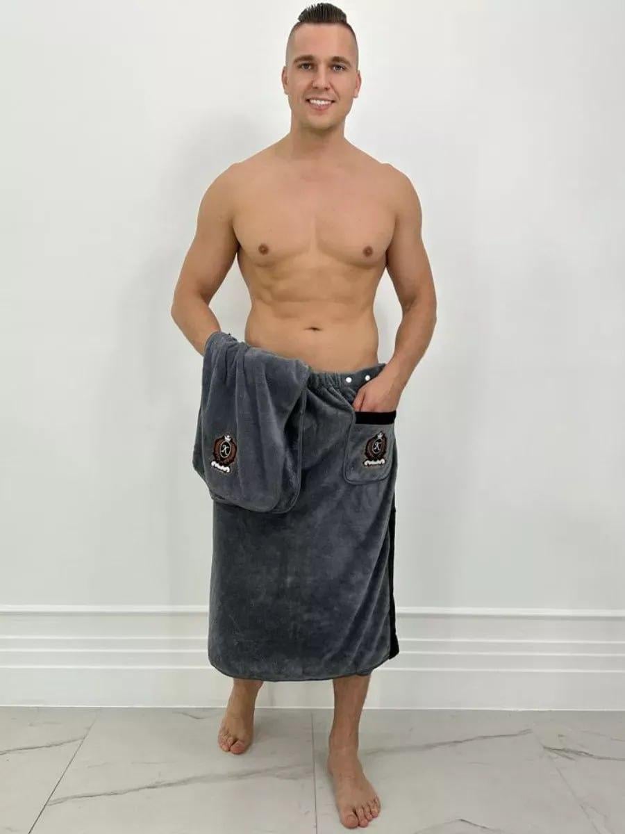 Кілт чоловічий банний з кишенею на кнопках 85х150 см Графіт (Д-novo-m-sauna-0030)