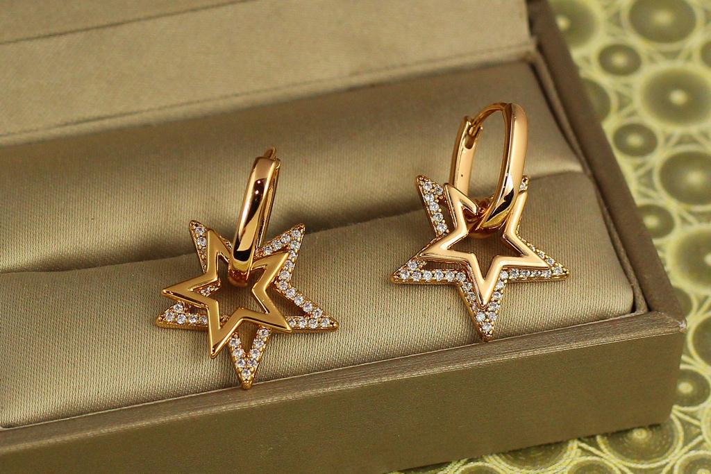 Серьги Xuping Jewelry Звездный дуэт 2,2 см Золотистый (33382627)