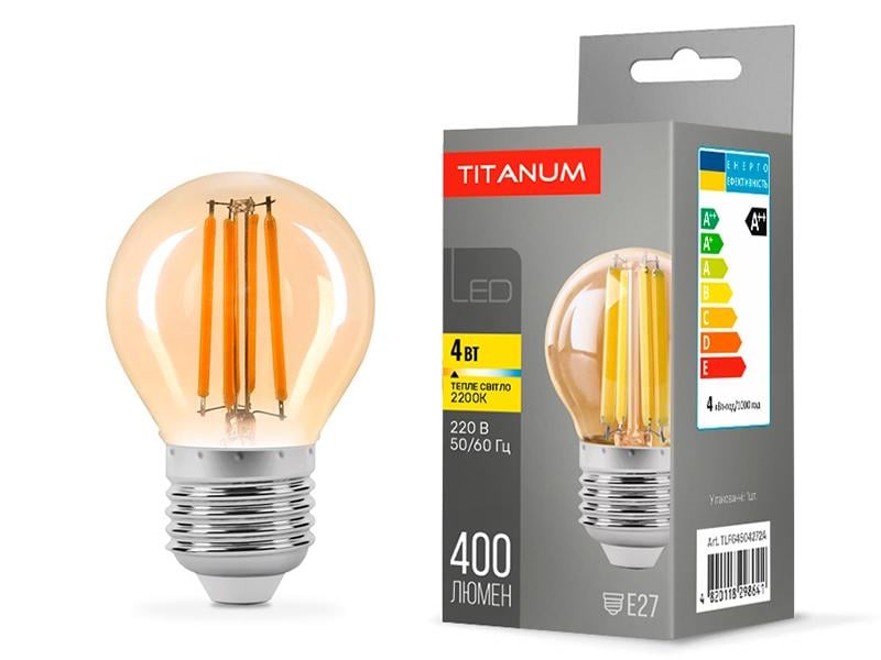 Светодиодная лампа TITANUM TLFG4504272A Filament G45F 4W E27 2200K 220V Бронзовый (7876)