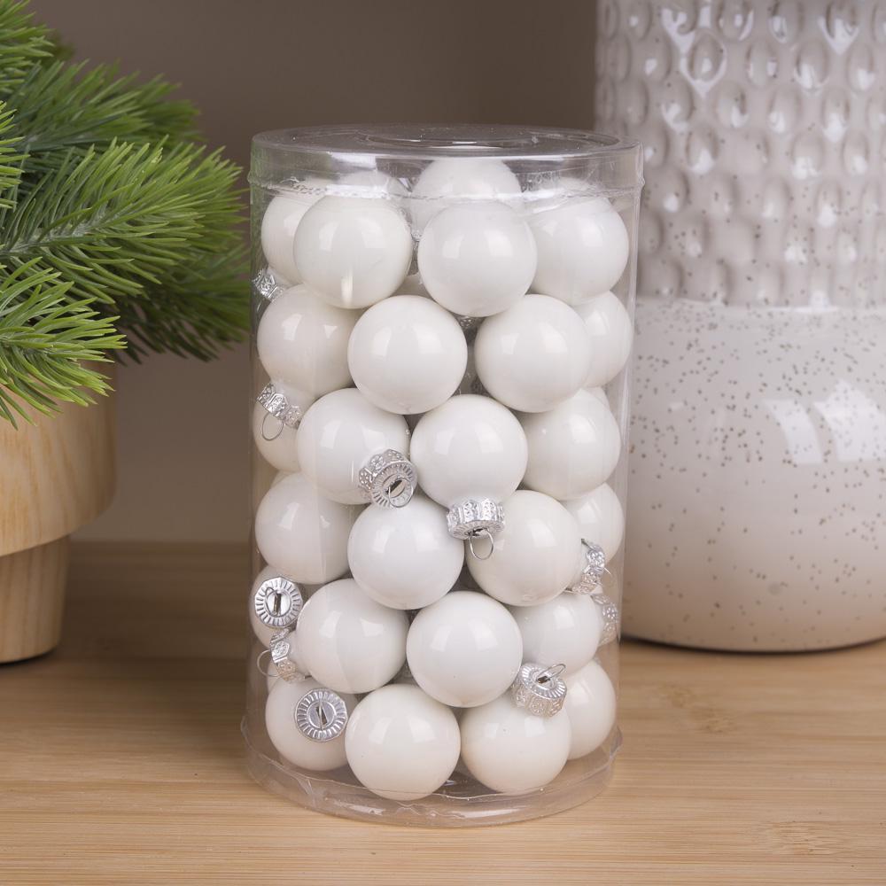 Шары новогодние из стекла 2,5 см 48 шт. Белый опал (3354-20)