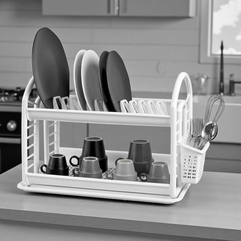 Сушарка для посуду двоярусна з піддоном Білий (057-WHITE)