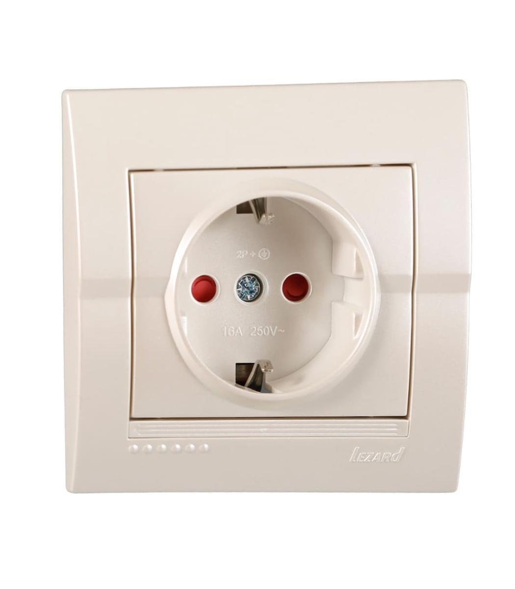 Розетка одинарна із заземленням Lezard Deriy і захисними шторками Перлинно-білий (00000012314)