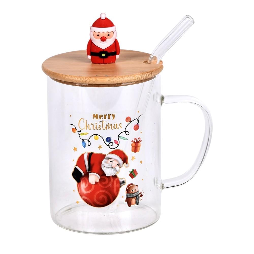 Чашка з кришкою та трубочкою Stenson Santa 450 мл Прозорий (R100355)
