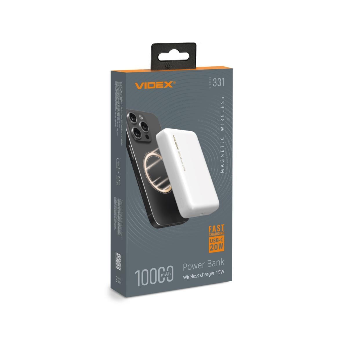 Повербанк VIDEX VPB-331 с беспроводной зарядкой PD 20W 10000 mAh White (VPB-331-W)