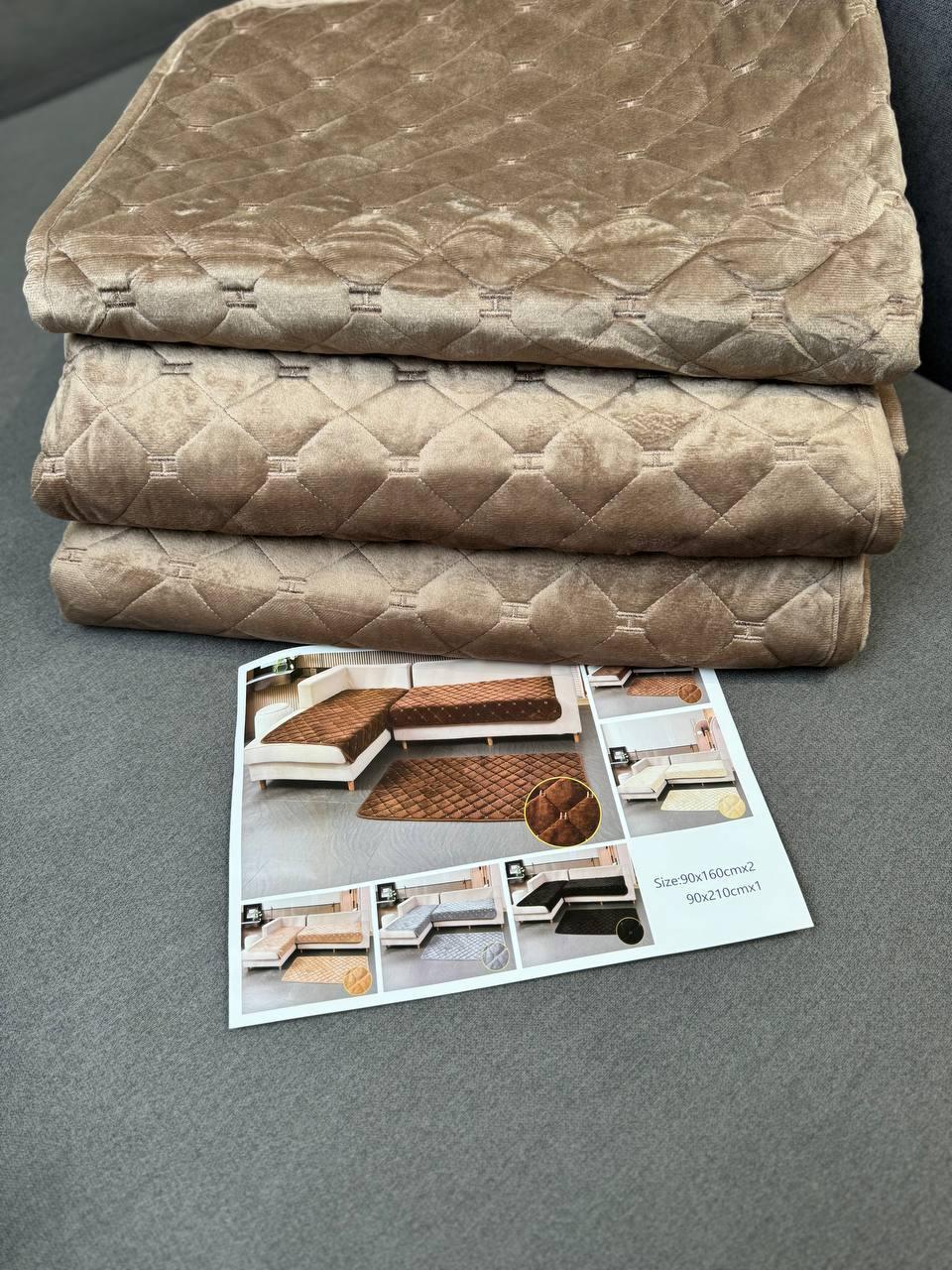 Комплект велюровий покривало на диван 90х210 см/накидки 2 шт. 90х160 см Капучино (П4К-am-divandek-0022) - фото 8 Комплект велюровий покривало на диван 90х210 см/накидки 2 шт. 90х160 см Капучино (П4К-am-divandek-0022) - фото 8