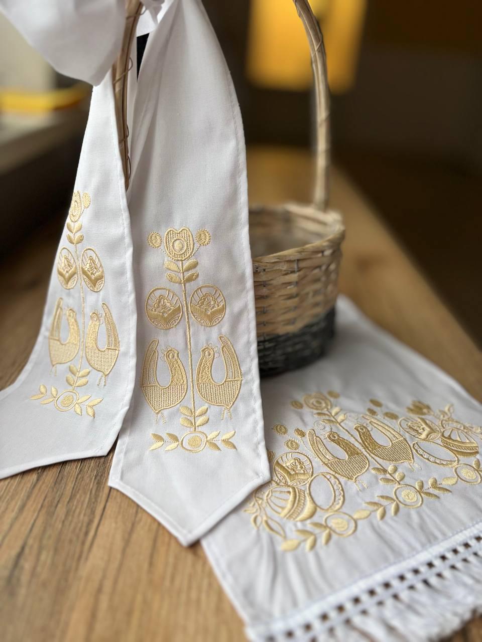 Комплект великодній Вишиваночка з вишивкою рушник з бантом Білий (08.1+09.1)