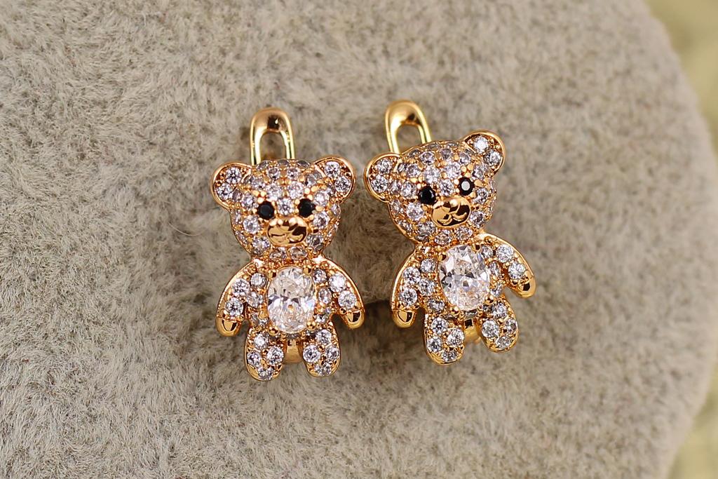 Серьги детские Xuping Jewelry медвежата с белым камешком 1,4 см Золотистый (30567798)
