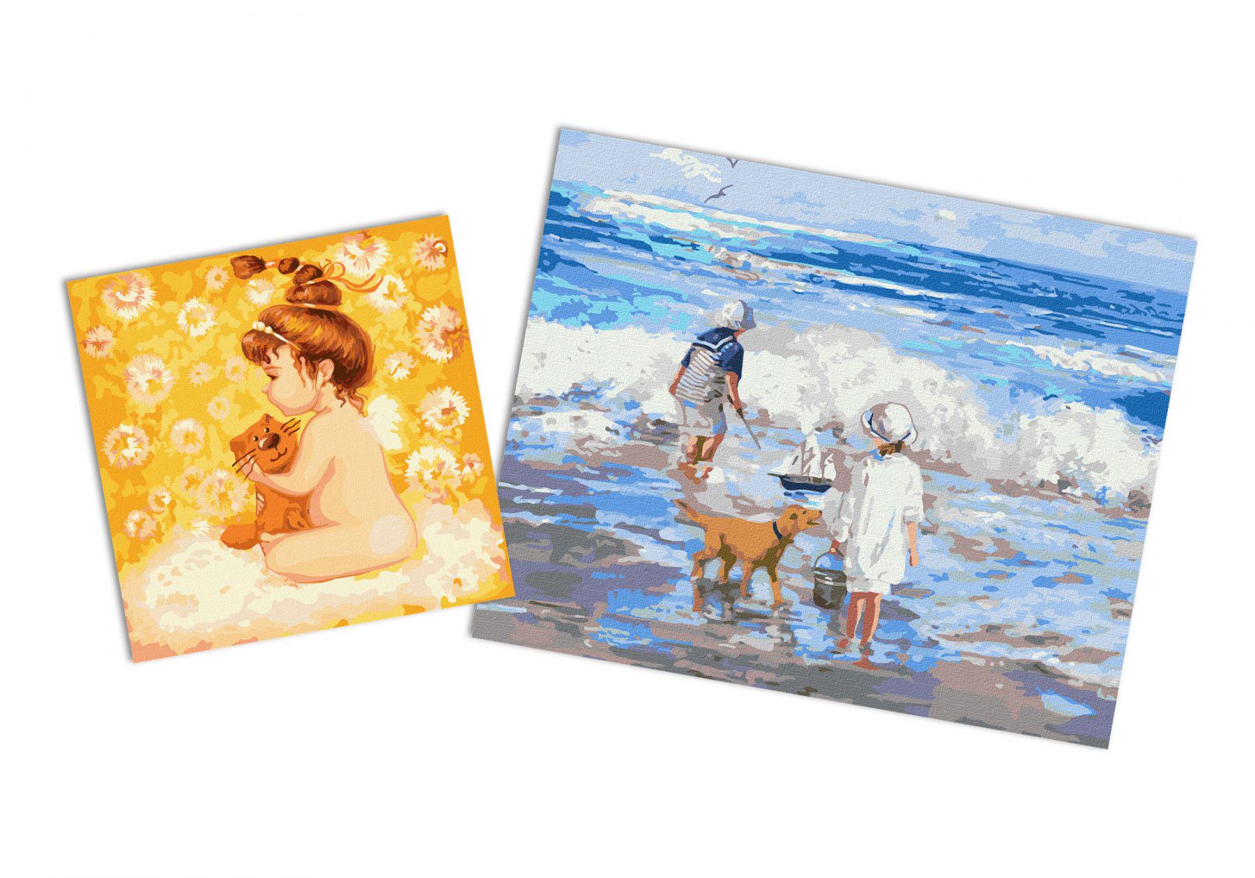 Набор картин по номерам Идейка 2в1 Играя с волнами 40x50 см KHO2323 и Малыш 30x30 см KHO2385 (CKHO2385)