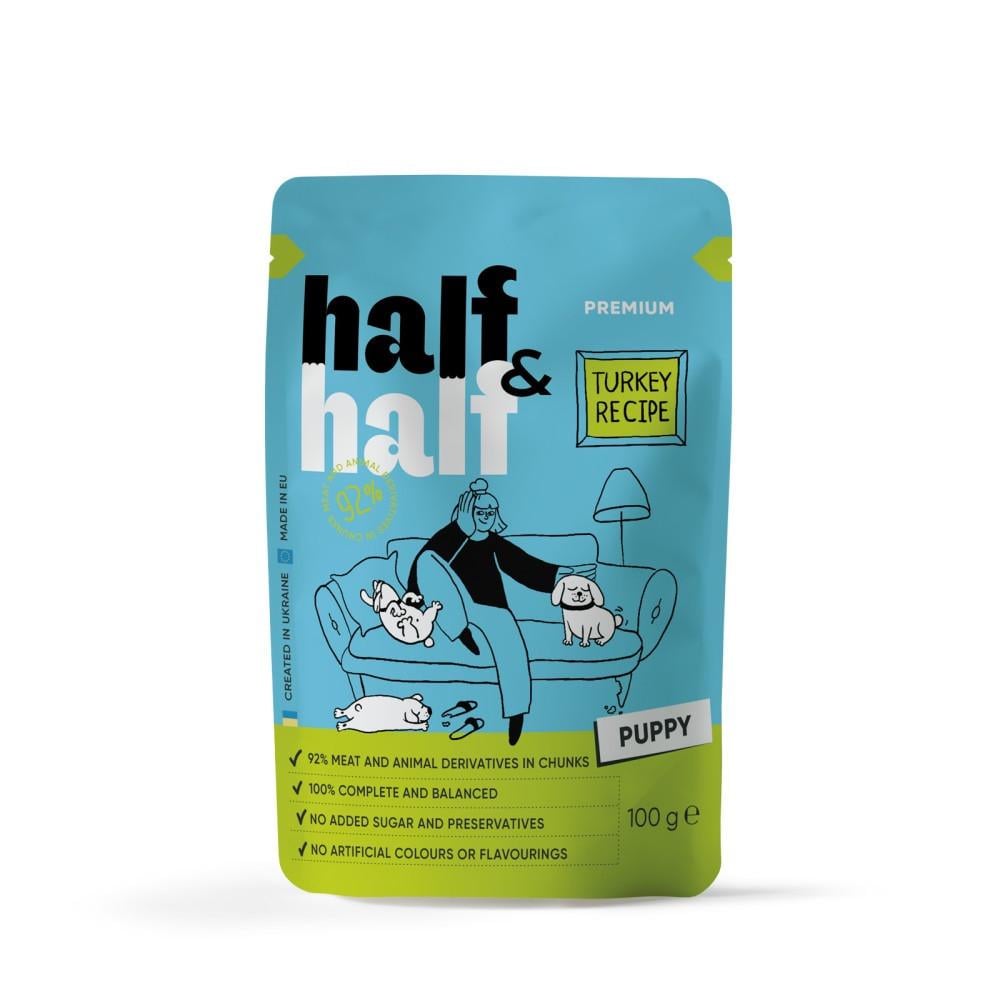 Корм влажный Half & Half Turkey In Gravy For Puppy для щенков с индейкой 100 г (4820261921212)