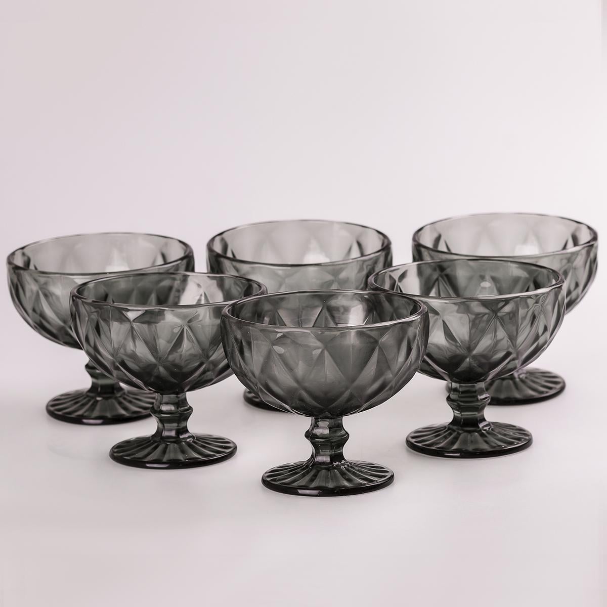 Креманки фигурные граненые из толстого стекла 6 шт. Серый (HP037G)