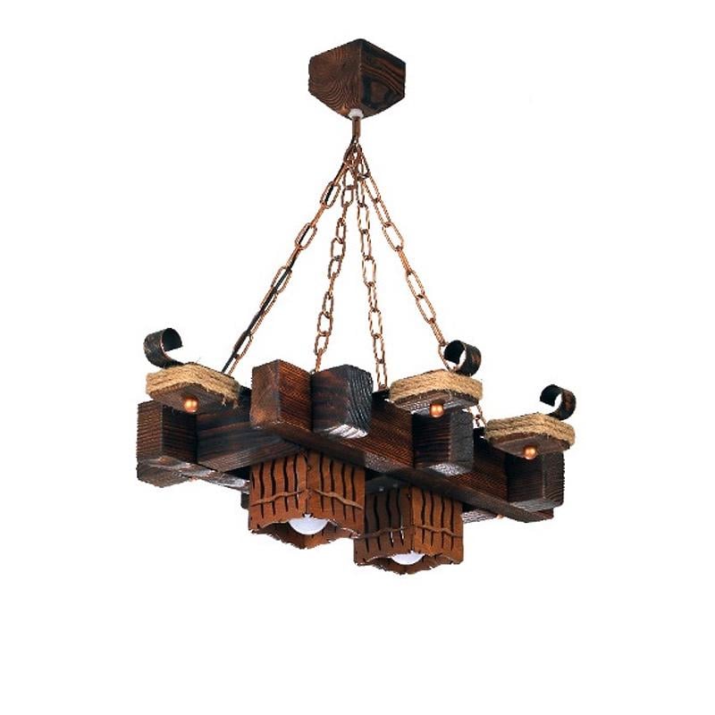 Люстра подвесная деревянная Light House SRS-16181/2 на две лампы Темный обжиг