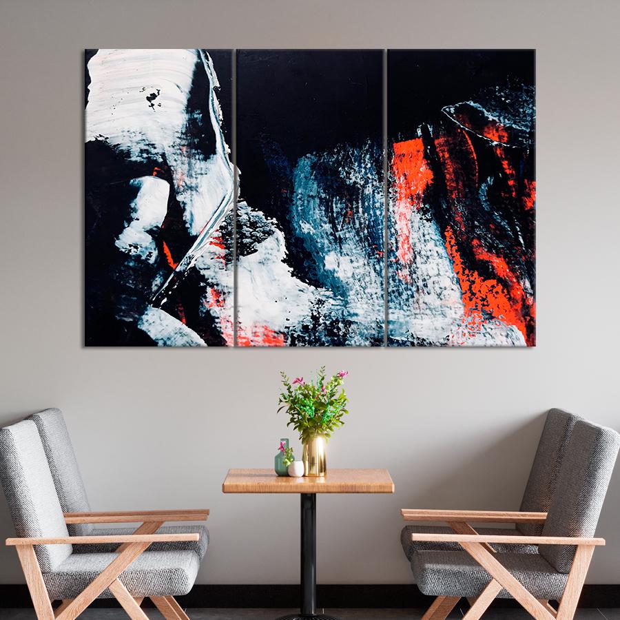 Картина абстракция Белые и красные мазки краски 78x48 см (A920-3)